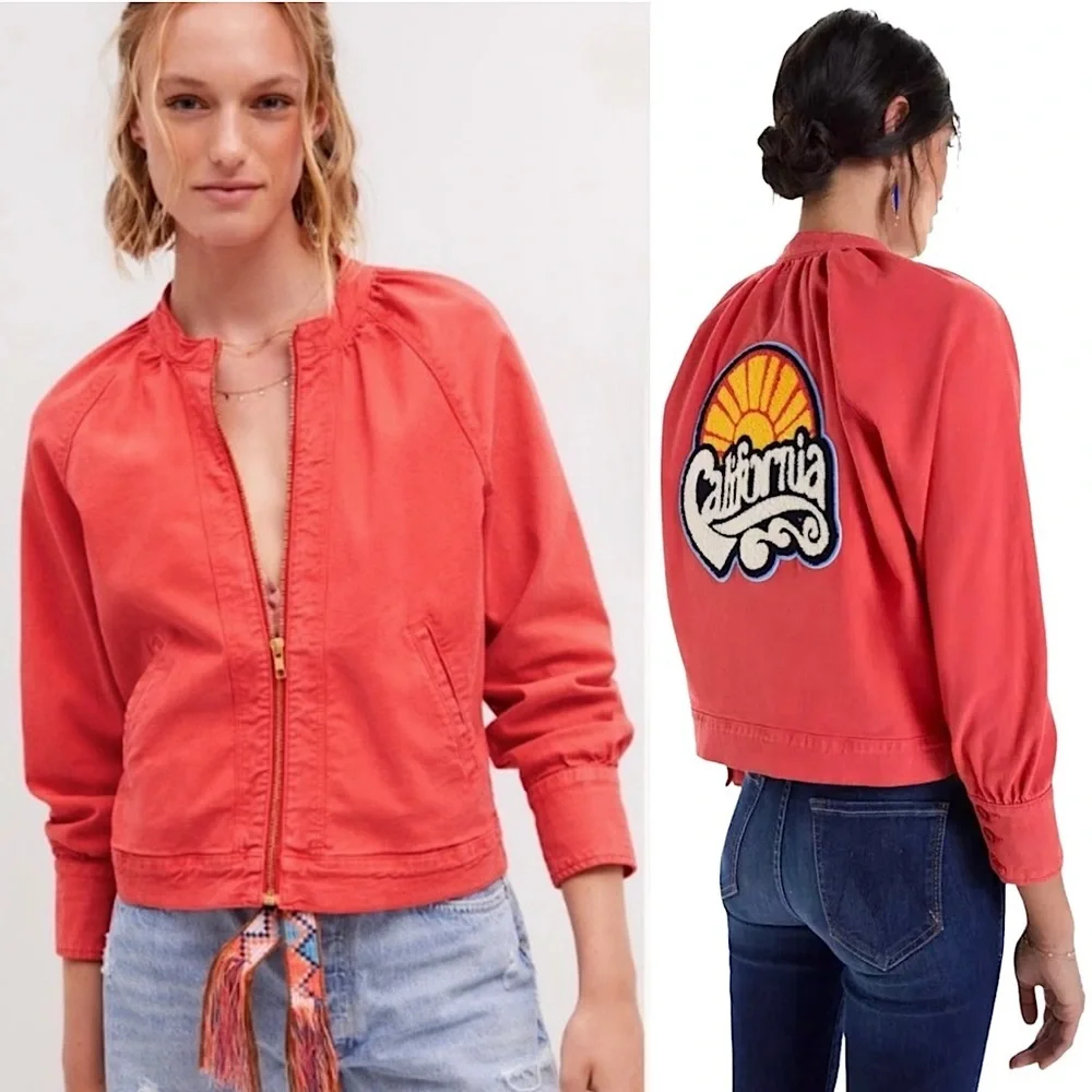 MOTHER 70s Graphic California Back Patch Cropped Zip Up Canvas Utility Jacket XS